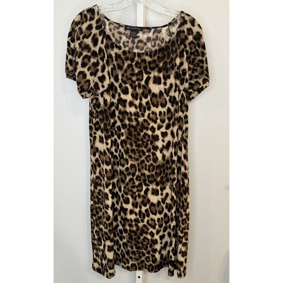 INC International Concepts Leopard Print Shift Dress L Animal Print Short Sleeve - Picture 1 of 6